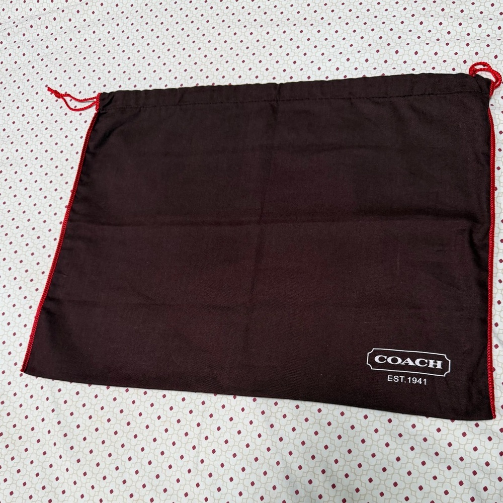 Coach Brown Drawstring storage Dust Bag with Red Accents